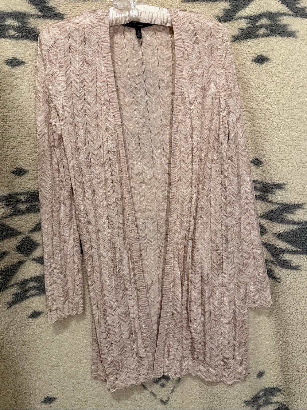 White House Black Market Light Pink Open-Front Chevron Cardigan